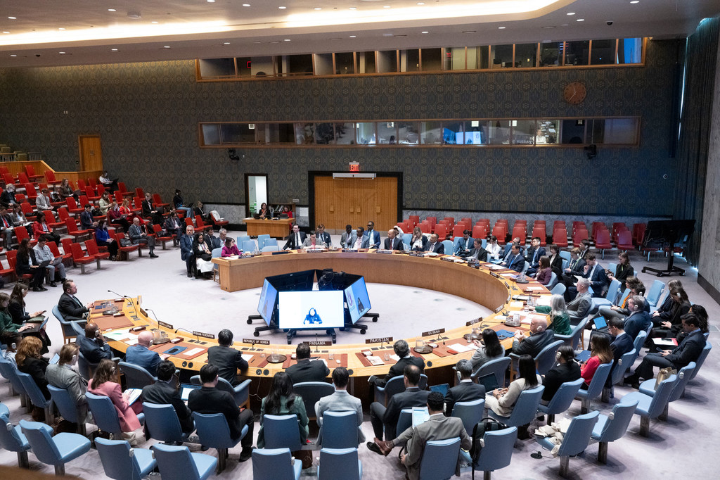 Vue d'ensemble de la salle du Conseil de sécurité de l'ONU.